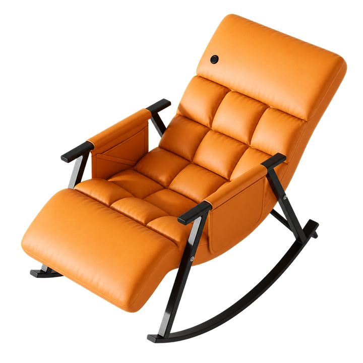 Vista de producto renderizada del sillón de masaje balancín naranja LH-086